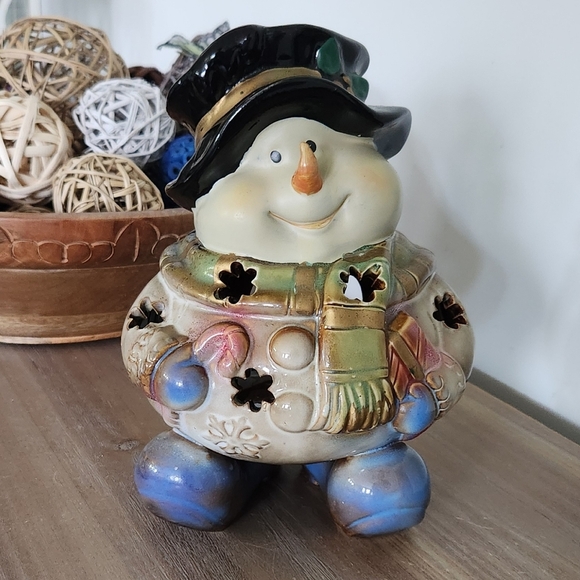 Kirklands Other - ⛄ Kirkland’s Bohemian Ceramic Snowman Votive Candle Holder, Christmas Decor